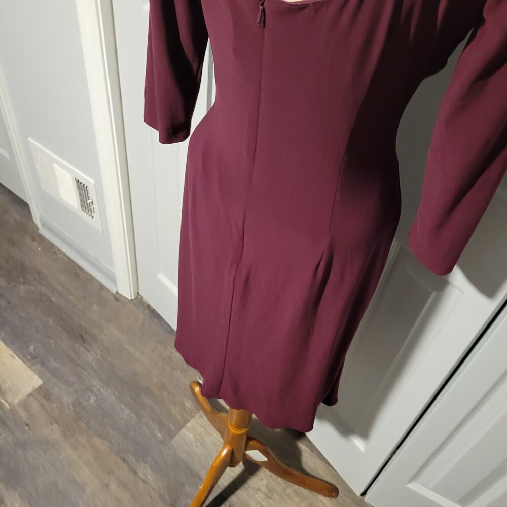 Classic Stretch Ruched Evening Dress Alex Evenings Wine Red Size 6 3/4 Sleeve. - Picture 6 of 10